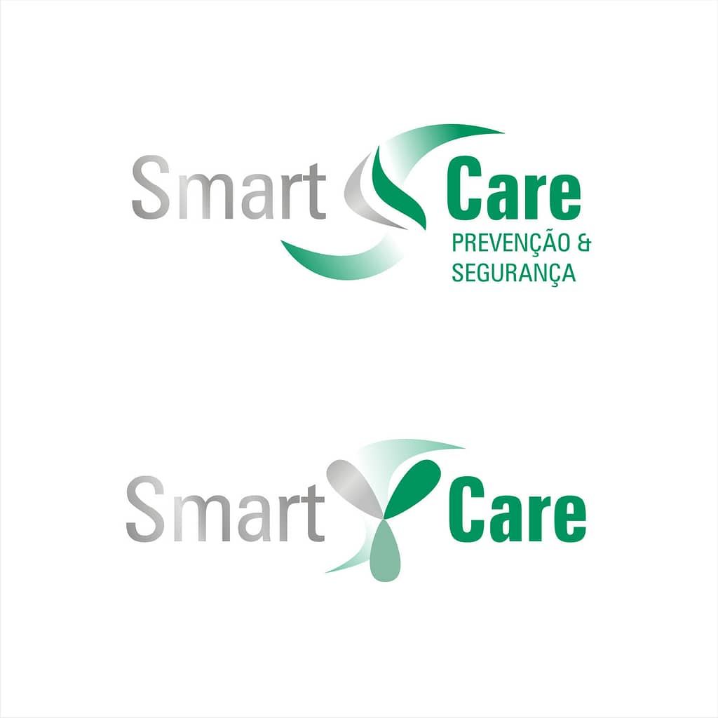Logotipo SmartCare loja prevenção Covid19 mistura das versões recentes e uma variação de cores